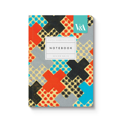 Playful Geometrics Red and Blue Crosses A6 Premium Paperback Notebook