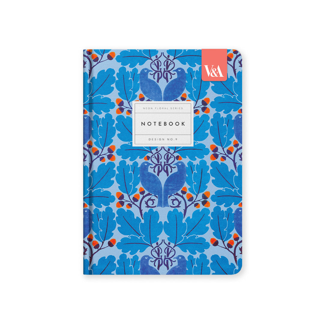Neon Floral Blue Birds A5 Premium Hardback Notebook