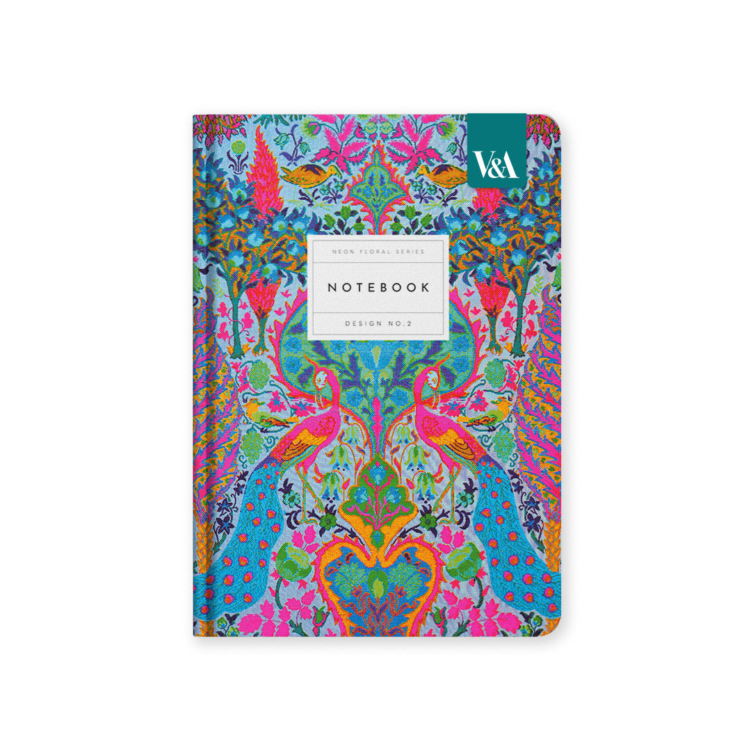 Neon Floral Turquoise Peacock A5 Premium Hardback Notebook