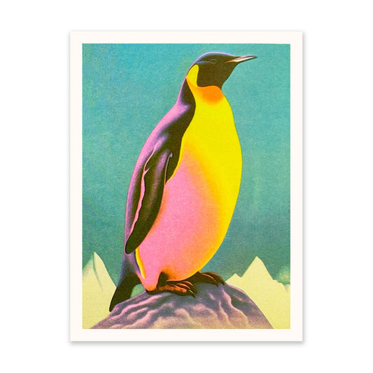 Retro Penguin Blue Art Print