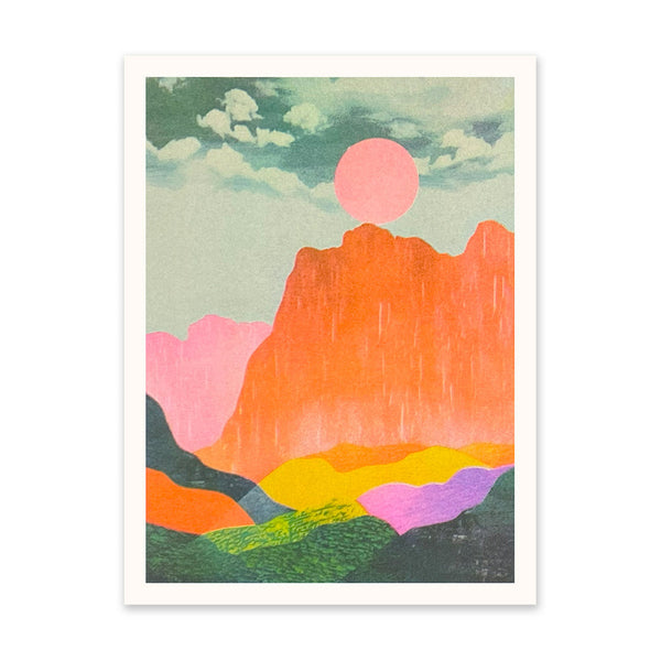Neon Mountains & Sun 1 Riso Print (8x6) – Ohh Deer