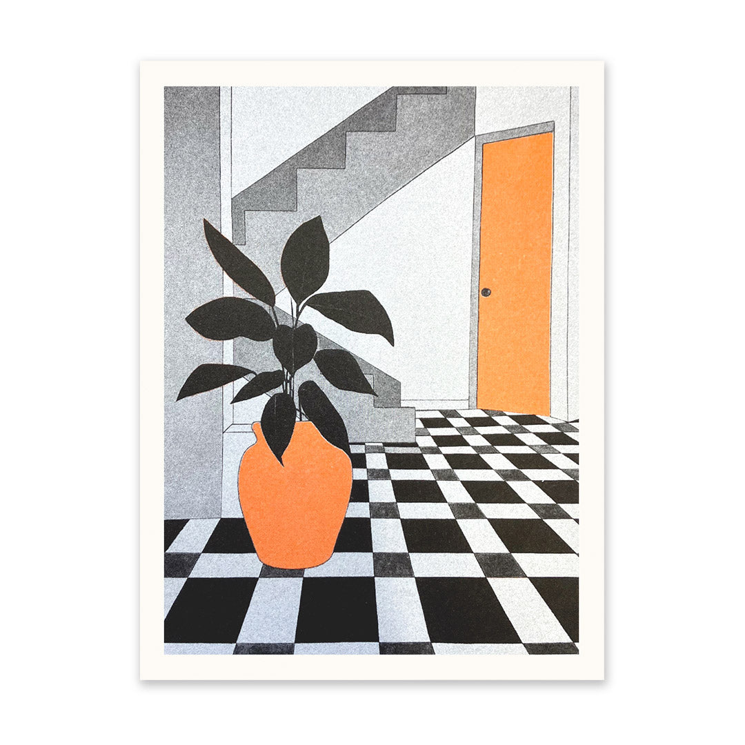 Black White & Orange Interior 2 Riso Print (8x6)