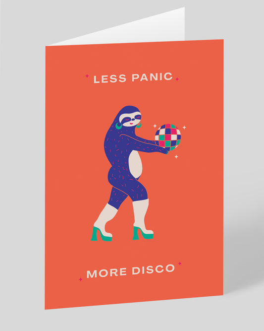 Personalised Less Panic More Disco Sloth Greeting Card