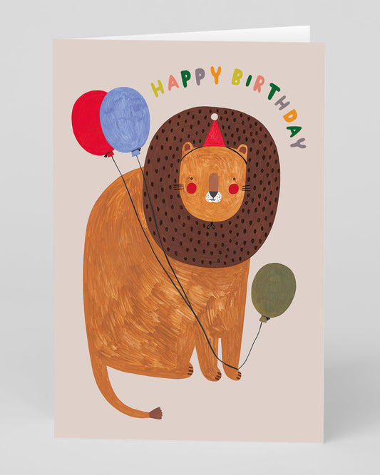 Personalised Balloons and Lion Birthday Card