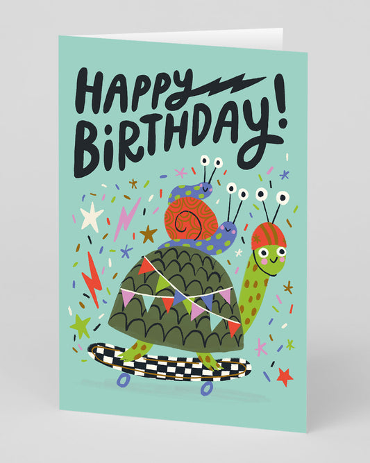 Personalised Turtle and Snail Skateboard Birthday Card