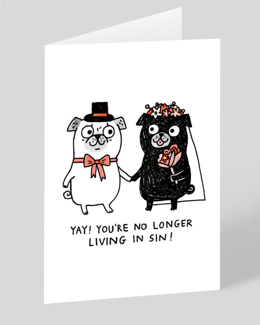 Personalised You're No Longer Living In Sin Wedding Card