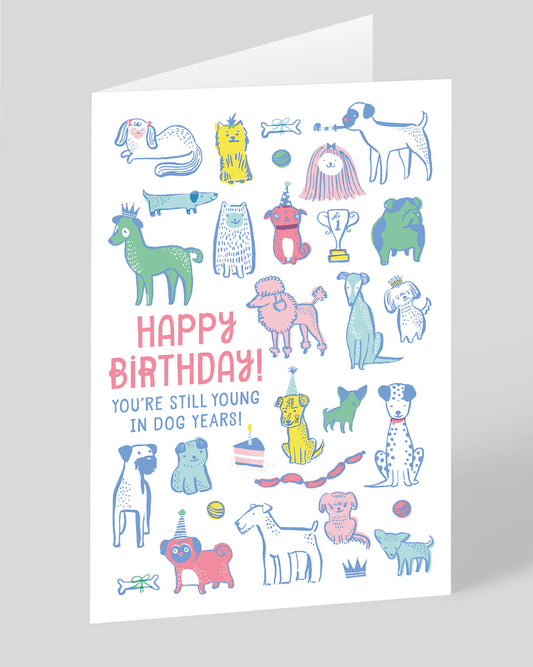 Personalised Young In Dog Years Birthday Card