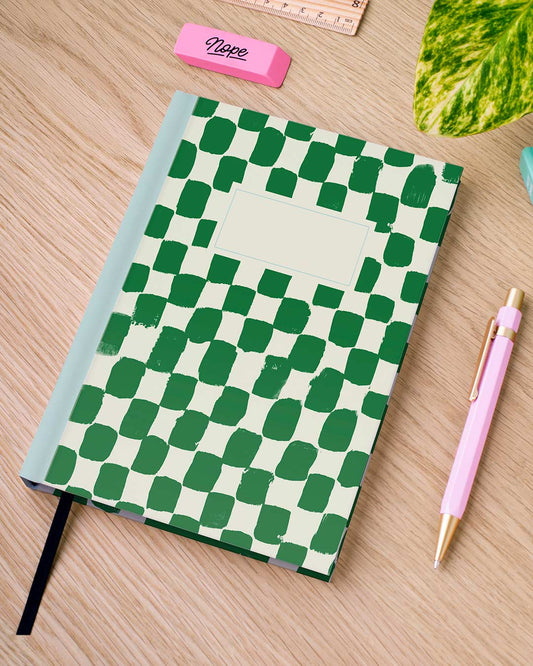 Painted Check Green and Cream Personalised Notebook