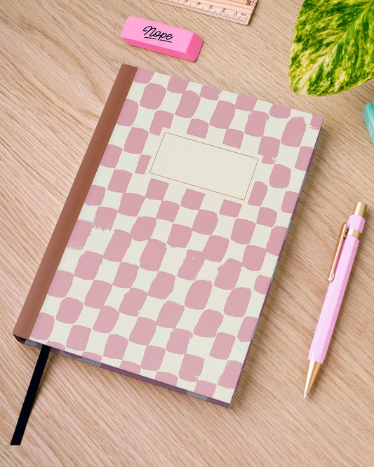 Painted Check Pink and Cream Personalised Notebook