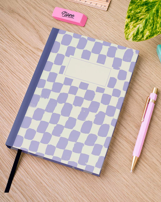 Painted Check Lilac and Cream Personalised Notebook