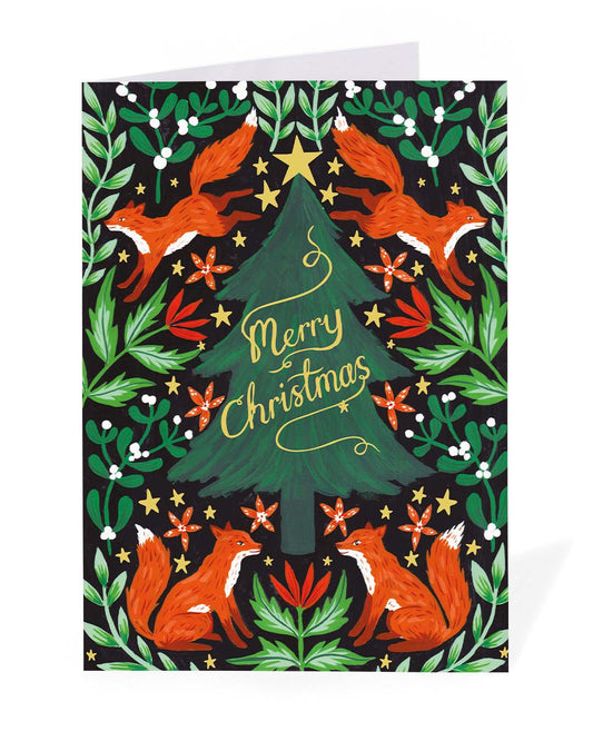 Personalised Fox Christmas Tree Christmas Card