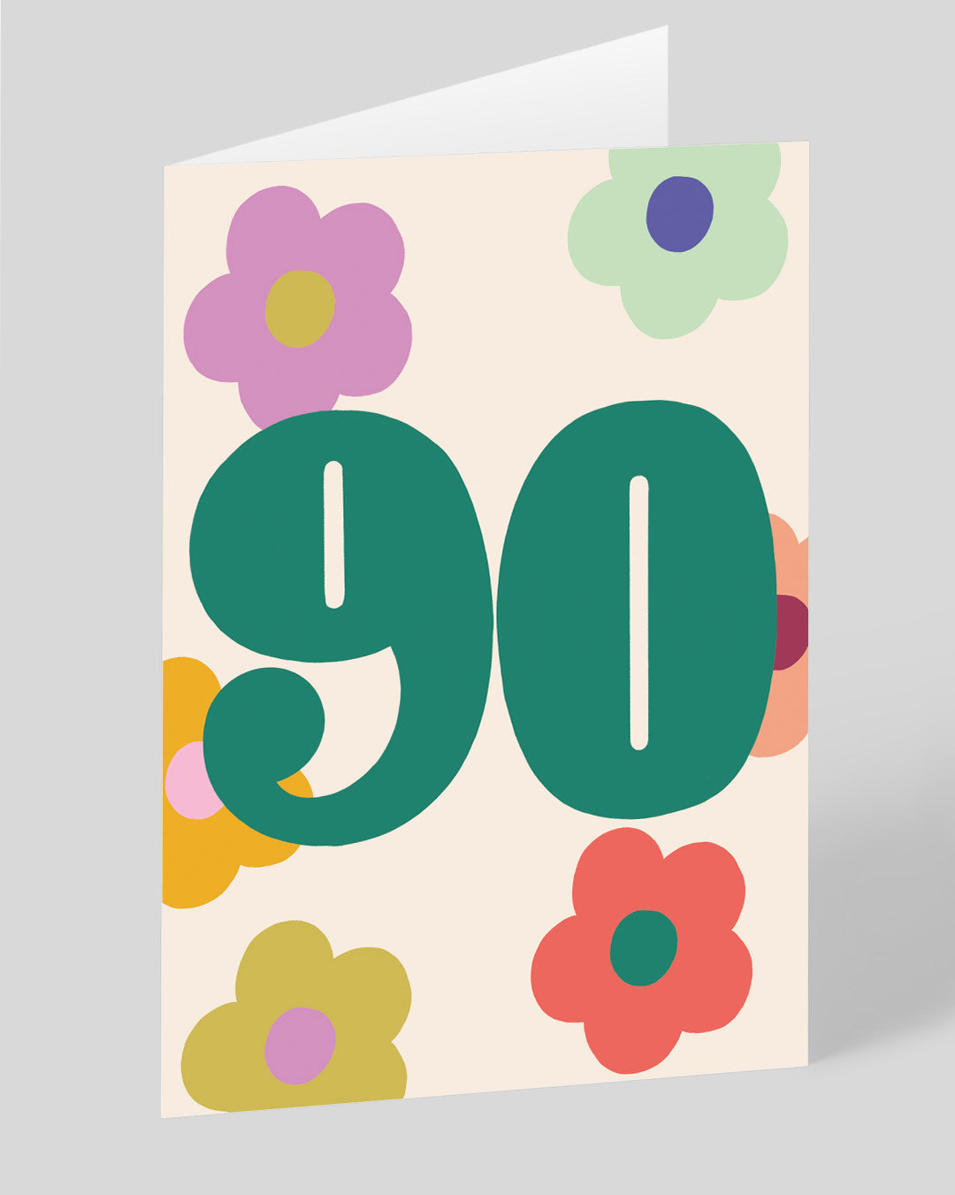 Personalised Colourful Bold Floral Numbers 90th Birthday Card