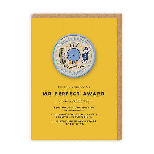 Mr Perfect Woven Patch Greeting Card