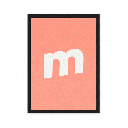Gif of pink and peach art prints with the letters of the alphabet on each one in typography font 
